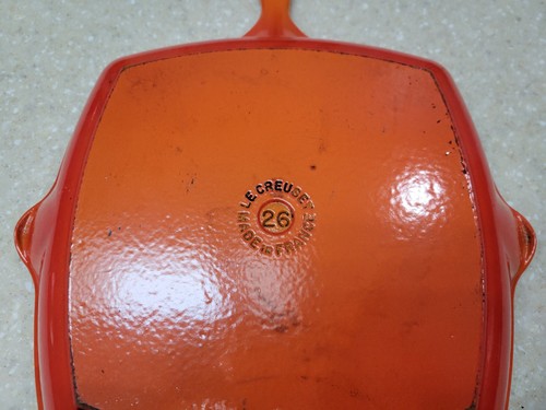 Le Creuset Frankreich #26 Quadratische Flamme Orange Grillplatte Eisen Bratpfanne 10" Doppelausläufe - Bild 7 von 22