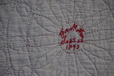 RED WORK ANTIQUE QUILT DATED 1893 ~ TOUR de FORCE QUILTING ~ WHOLECLOTH WHITE