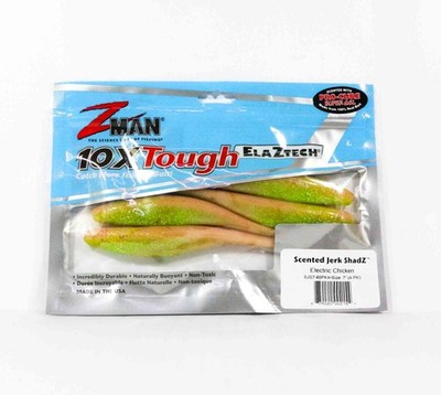 Zman Soft K�der Jerk ShadZ Scented 7 Zoll 4/Pack Electric Chicken (2154)