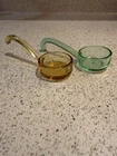 Pair of Vintage Depression Glass Condiment Ladles In Green And Amber