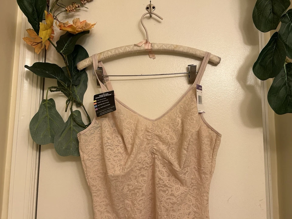 Cuerpo de control rosa liso de encaje Bali nuevo con etiquetas ~ control abdominal XL Foto 4 de 4