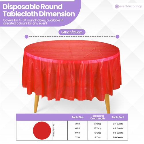 Round Plastic PVC Table Cover Cloth Wipe Clean Party Tablecover Cloths 1-10pcs - Picture 66 of 91