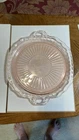 Anchor Hocking Mayfair Open Rose Pink Depression Glass Handled Cake Plate