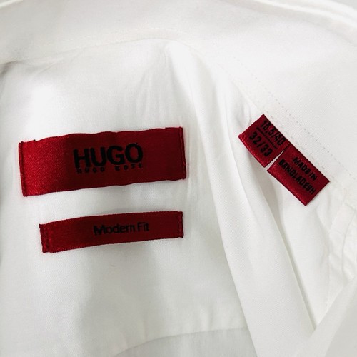 Hugo Boss 15.5 32/33 Modern Fit Dress Shirt All White 100% Cotton Button Front - Picture 3 of 5