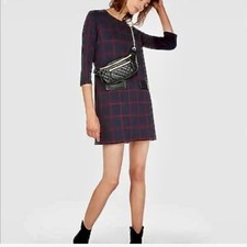 Express Navy/Red Plaid Sheath Dress