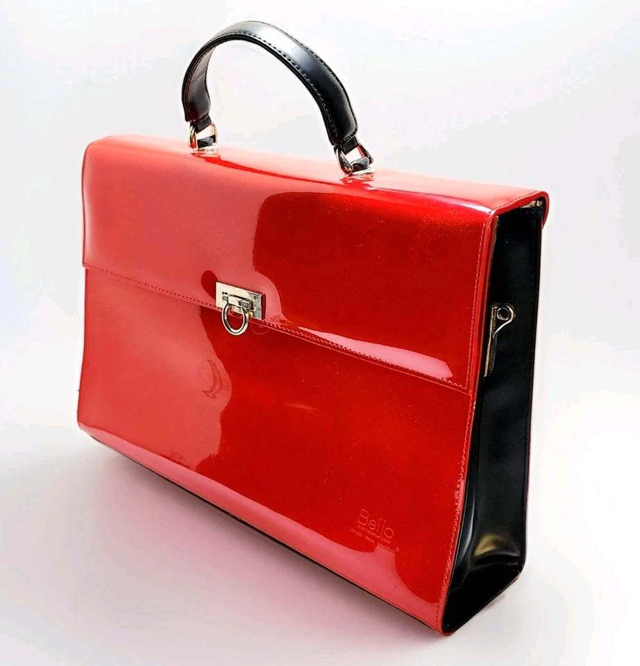 Bolso/Cartera/Tote Beijo Business Class Rojo Charol Grande Asa Superior Raro Nuevo de Lote Antiguo Foto 3 de 4