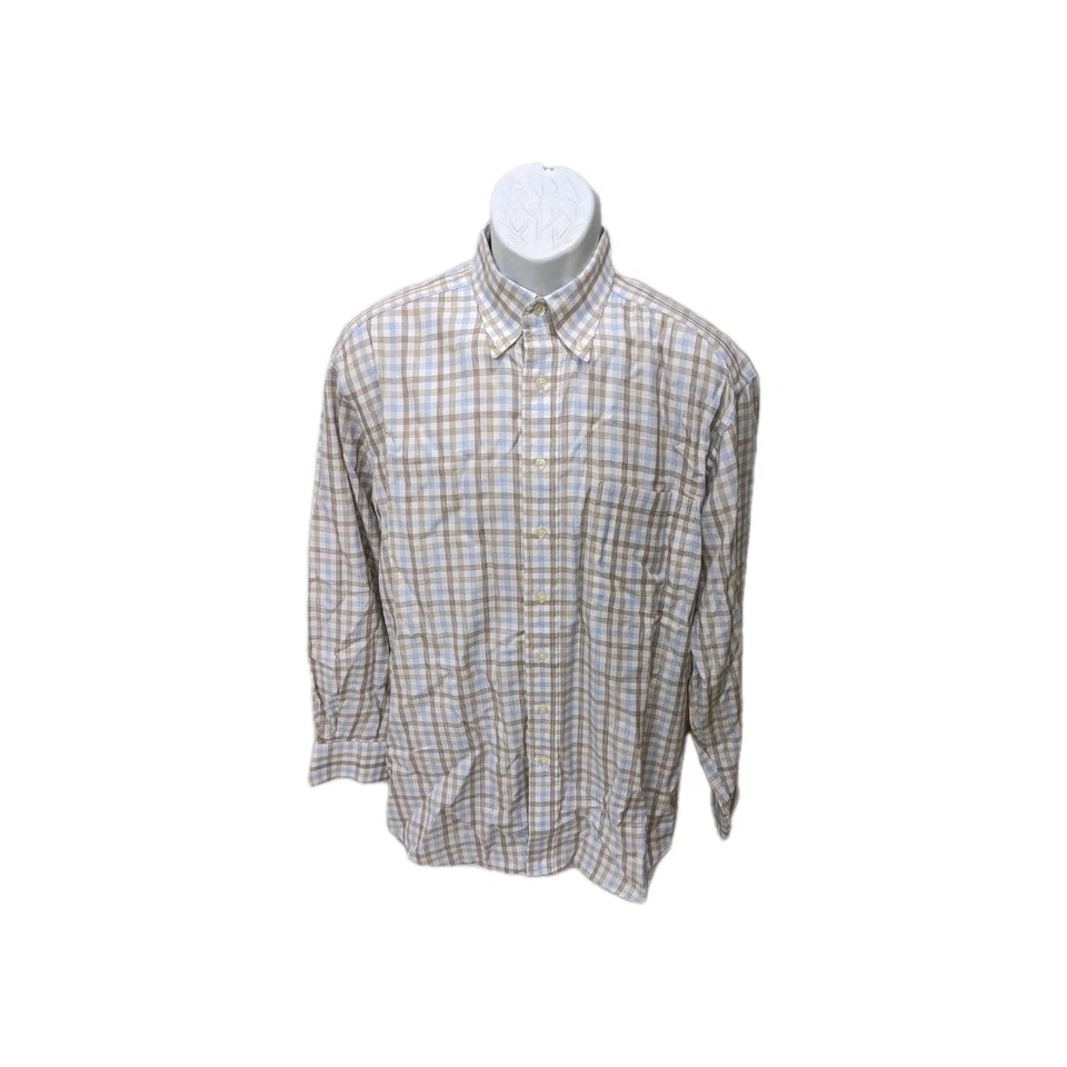 Camisa de vestir Hickey Freeman para hombre 34 cuadros abotonados manga larga #8100 Foto 3 de 4