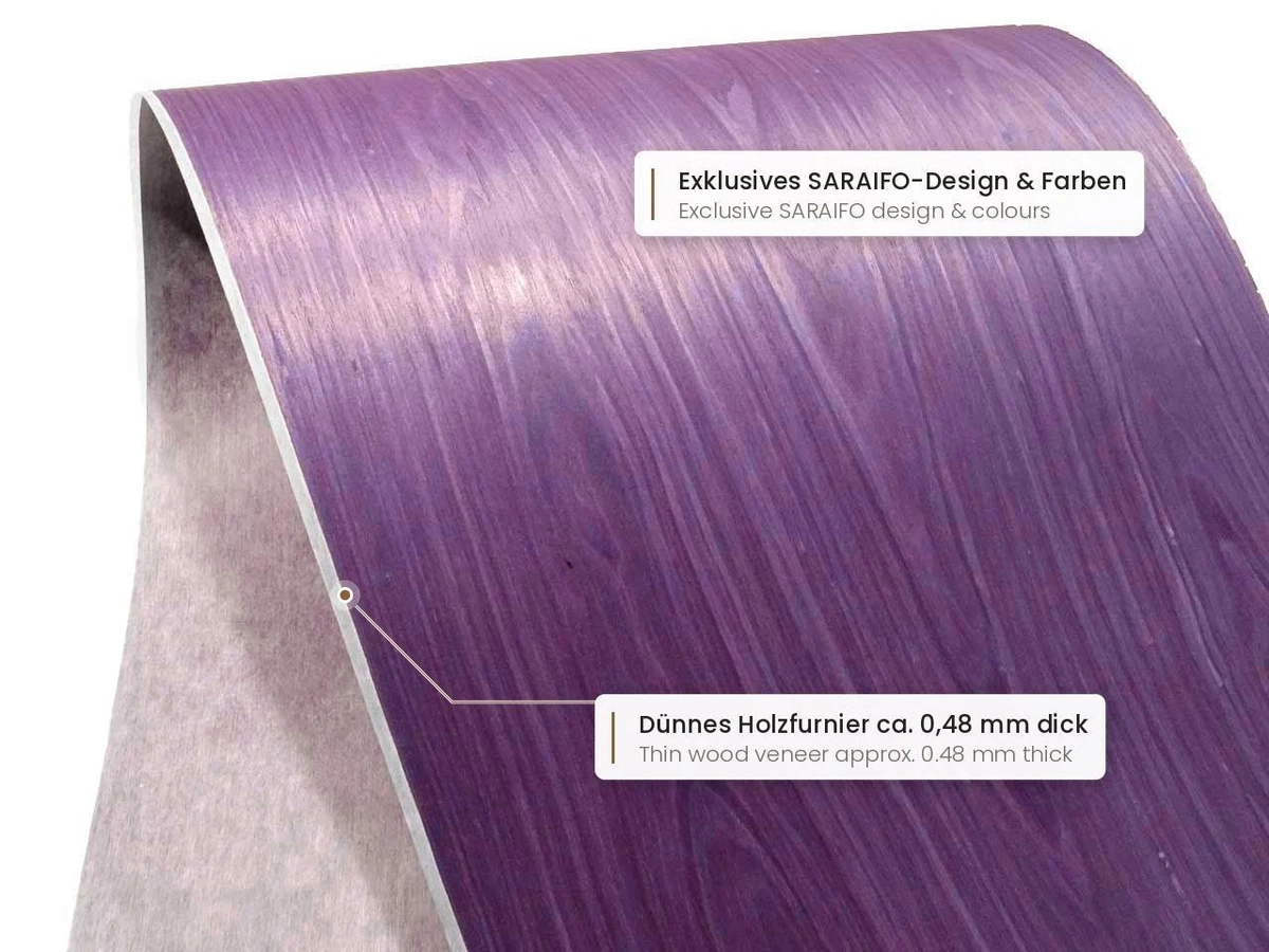 Chapa de amaranto Purpleheart con chapa de madera SaRaiFo no tejida 250x62-64 cm