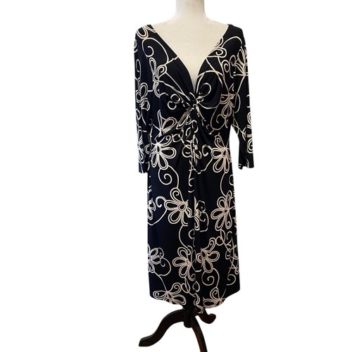 Vintage Dressbarn Dress Womens 14W Black White V Neck Twist Front Stretch Knit - Picture 5 of 8