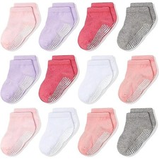 Non-Slip Ankle Grip Low Cut Socks, 12 Pack for Girls, Pastel, 3-5 Years Old
