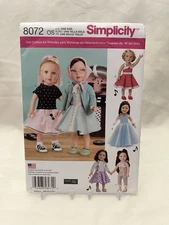 Simplicity 8072 Retro 50s Fashion for 18" Doll Dress Skirt Top Sewing Pattern