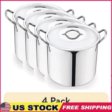 8Qt Stainless Steel Stock Pot Metal Lid Stay-Cool Handles Ideal Soup Pasta New