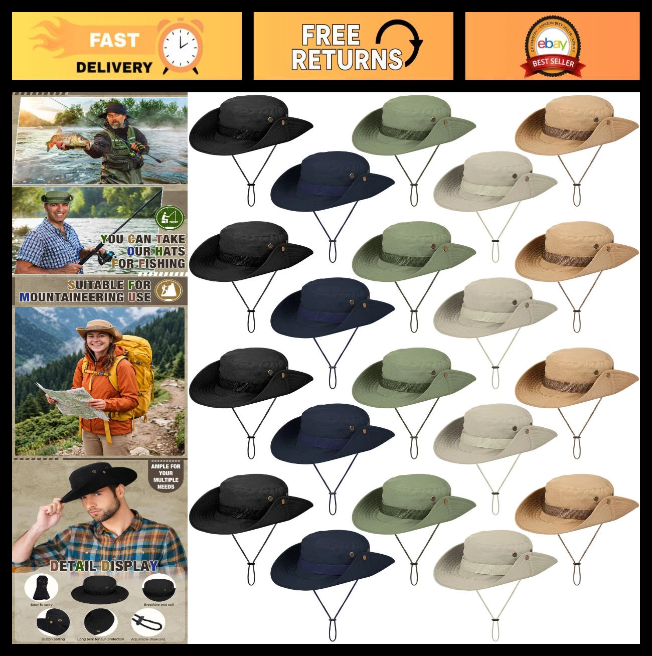 Wide Brim Boonie Bucket Hat for Men & Women - Sun Protection Fishing & Hiking