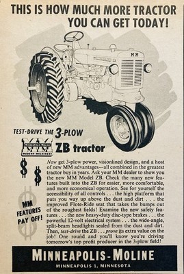 1953 AD.(XH87)~MINNEAPOLIS-MOLINE CO. MINN. M-M 3-PLOW ZB TRACTOR