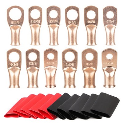 2/4/6/8 Guage Battery Lugs Battery Cable Ends With 3:1 Heat Shrink Tubing 10Pcs