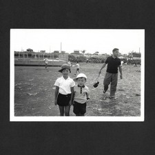 Two boys cap on the side cool kid - vintage photo snapshot, Japan