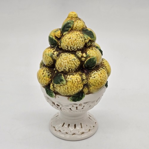 Vintage Italian Majolica Lemon Topiary Basket Ceramic 9.5" - Picture 2 of 11