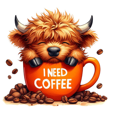 Clear 18X18cm Highland Cow Coffee Car Sticker