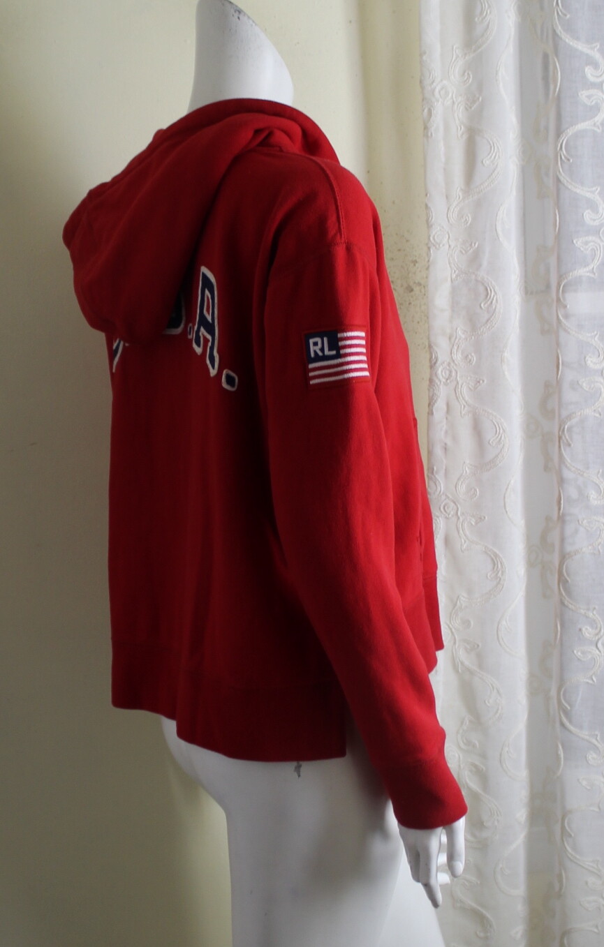 Felpa con cappuccio olimpica polo Ralph Lauren taglia S USA grande bandiera pony