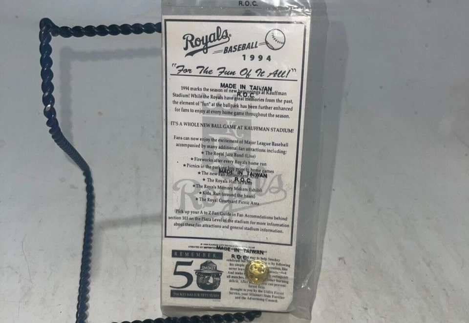 1994 Kansas City Royals Pin Giveaway "Royals Baseball For The Fun Of It All" - Image 2 of 2