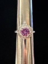 Vintage Silver Tone Purple CZ Ring Size 7.75