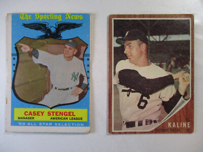 1962 Topps #150 Al Kaline Detroit Tigers & Casey Stengal 1959 Vintage Baseball
