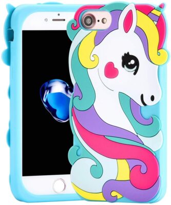For iPhone SE (2nd gen, 2020) - SOFT SILICONE RUBBER CASE COVER BLUE UNICORN
