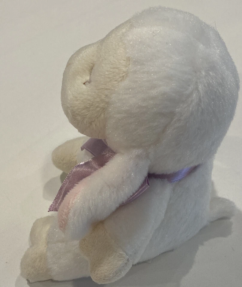 "Juguete suave de peluche blanco Ganz Cordero ojos cerrados orejas rosas oveja fe arco púrpura 5""" Foto 4 de 4