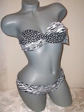 NWT Victoria Secret Bandeau Pebble Dot Zebra Cheeky 32B S Swimsuit Bikini