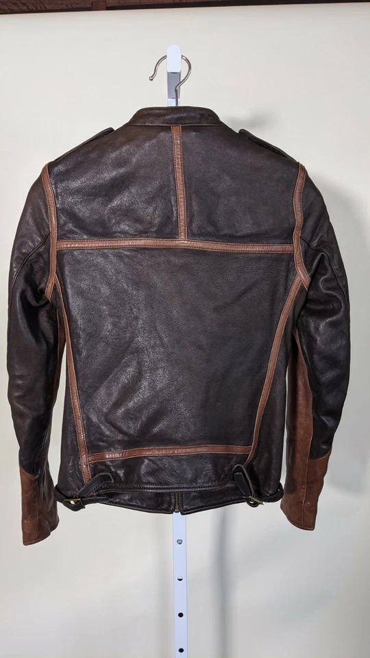 Jaqueta de motocicleta Levi's feita à mão couro marrom de dois tons café corrida 1 Itália - Imagem 3 de 4