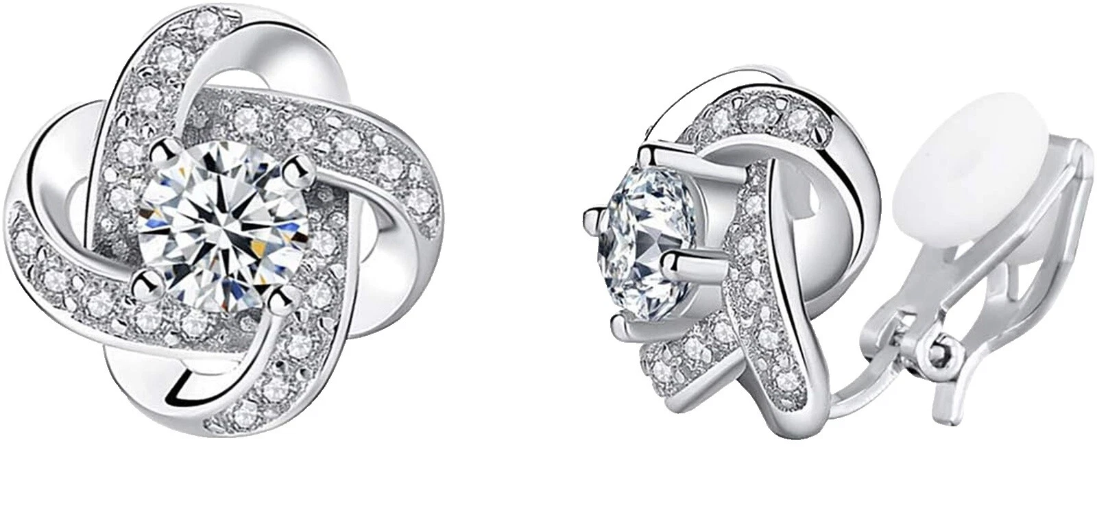 Circonia Cúbica Chapado en Plata Pendientes de Moda