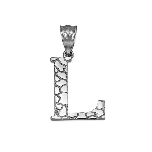 Sterling Silver Nugget Initial Pendant Necklace - Picture 47 of 78