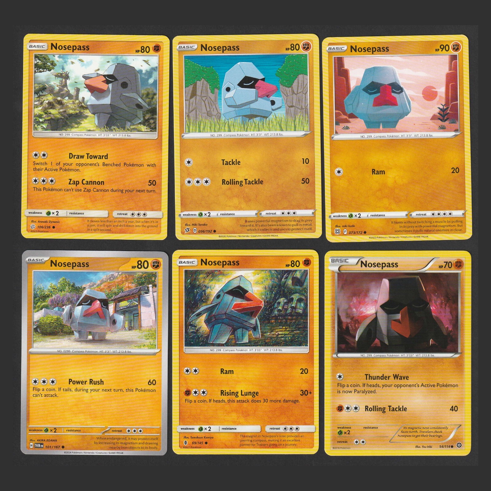 Nosepass Pokemon Card Collection Set of 6 English Cards Earth Type