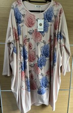 Made In Italy Lagenlook One Size 12 14 16 18 20 Tunic Dress Pink Roses Bnwt BD1
