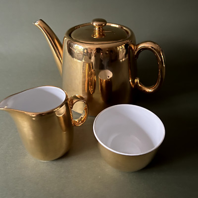 Royal Worcester Gold Glanz Teekanne Milchkännchen Zuckerdose Set x 3 Stück