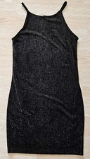 Wildfable Juniors Medium Black Velvet Rainbow Glitter Striped Dress Sleeveless 