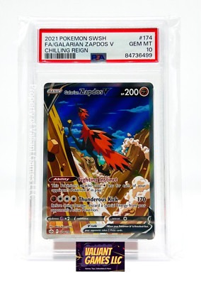PSA 10 GEM MINT Pokemon Galarian Zapdos V #174/198 Alt Art