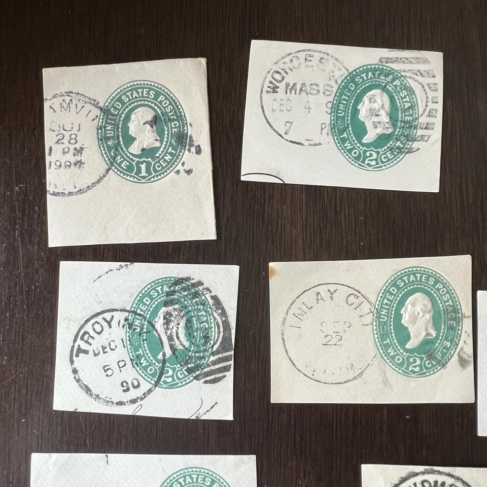 INTERESTING LOT OF 15 U.S. CUT SQUARE STAMPS ALL DIFFERENT CANCELS #1 - Image 3 of 4