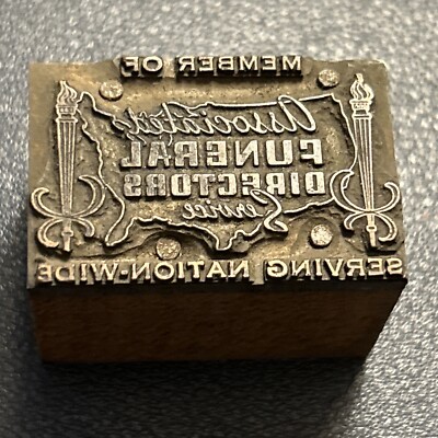 Member of the associated funeral directors -- vintage letterpress printing block