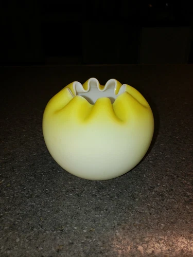 Antique  Fenton Art Glass Hand Blown Yellow Satin Rose Bowl Cased Vase