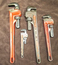 Lot of 4 Pipe Wrenches - RIDGE, NYE, MCKAIC-HATCH , CRAFTSMAN, GOOD CONDITION