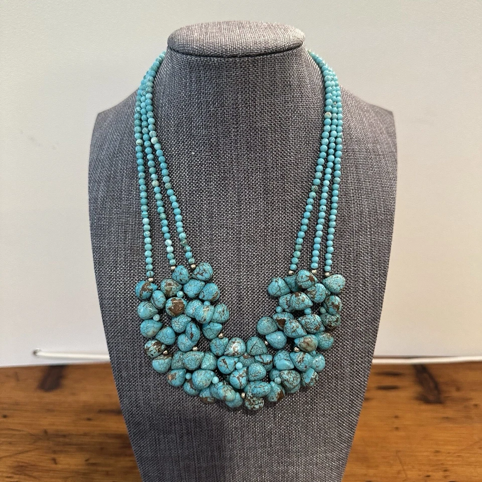 EUC VTG 14K Yellow & Turquoise Necklace Torsade Multi-Strand Gold Bead 18" 68G