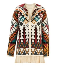 Collections Etc Women’s Large Cardigan Sweater Southwestern Zip Front Fringe Hem