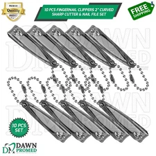 10 Pcs Professional Fingernail Clippers 2" Curved Sharp Cutter & Nail File Set