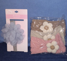 4 Boutique Baby Bow Headbands NIP Flower Coral  Earth Tones Gray Headwrap