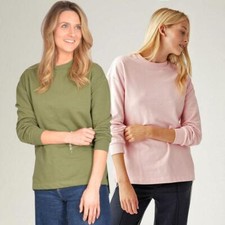 Womens Sweatshirt Cotton Blend Relaxed Side Splits Pale Pink or Olive
