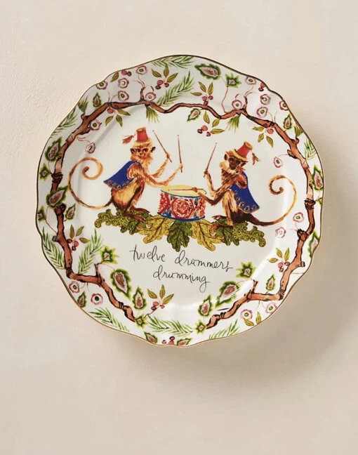 Anthropologie Inslee Fariss Twelve Days of Christmas Menagerie Plate Drummers