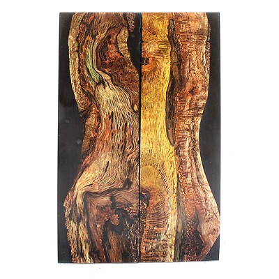 Stabilized Hybrid Spalted Oak Root Burl Knife Scales Material 6 x 2 x 3/8 inch