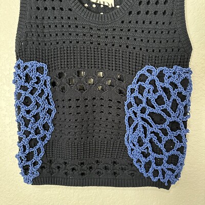 New Zara Mixed Crochet Navy Blue Knit Vest Medium 0021/034