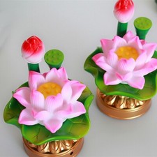 Pair Chinese Table Desk Altar Lotus Buddha LED Lamp Light Decor